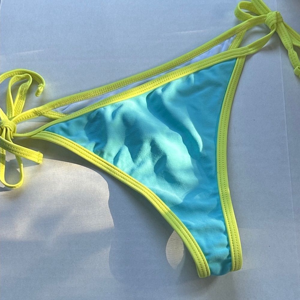 NWOT Rare Boutine LA | Chooks LA | Blue & Neon Yellow String & Fitted Bikini Set - Picture 6 of 9